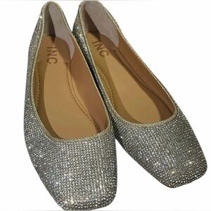 INC International Concepts Women's Silver Rhinestone Ballet Flats. Size 8.5.NWOB